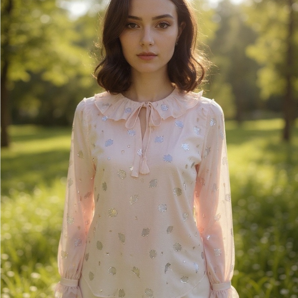 Rebecca Taylor Light Pink Blouse with Silver Details